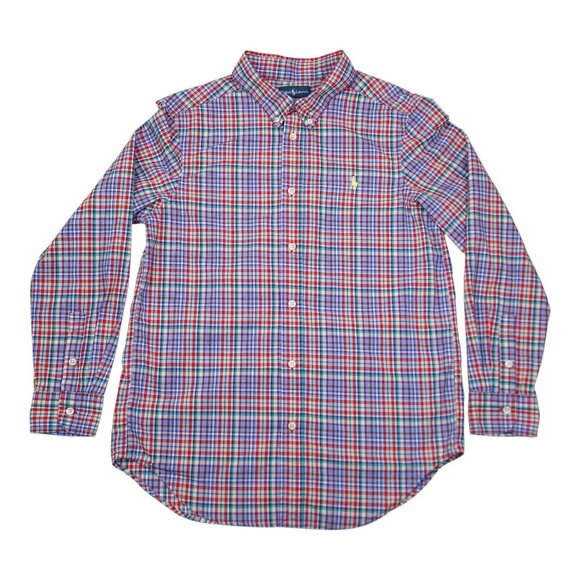 Ralph Lauren Boys Plaid Cotton Button-Down Shirt L 14/16 Long Sleeve - Picture 2 of 7
